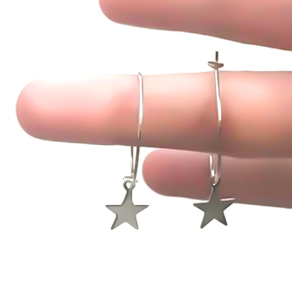 925 Sterling Silver Star Charm Classic Wire Hoop Earrings 1/2”, 3/4”, & 1” Sizes - Picture 5 of 9